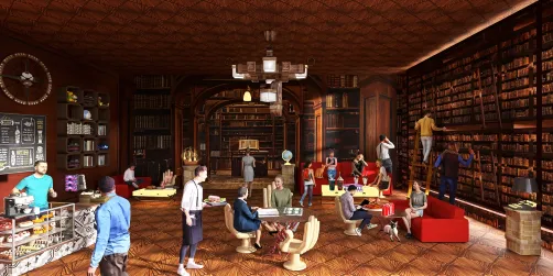College campus book store with snack bar.