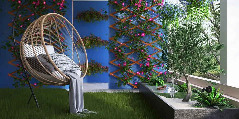 hanging chair arranging furniture in a cozy outdoor space with greenery using Homestyler's AR virtual placement feature