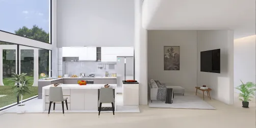 Modern living room and kitchen 