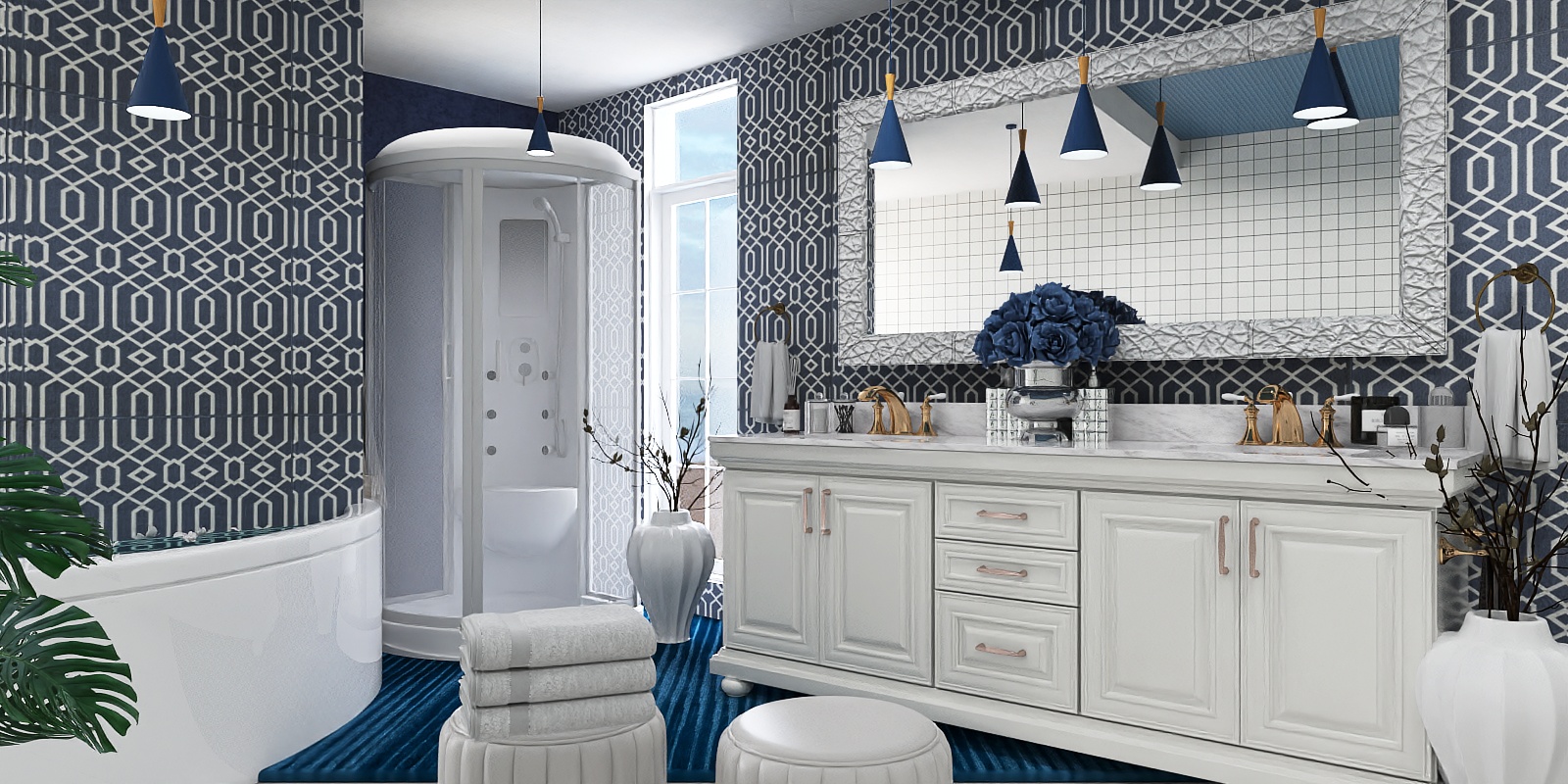 Blue and white Bathroom. 