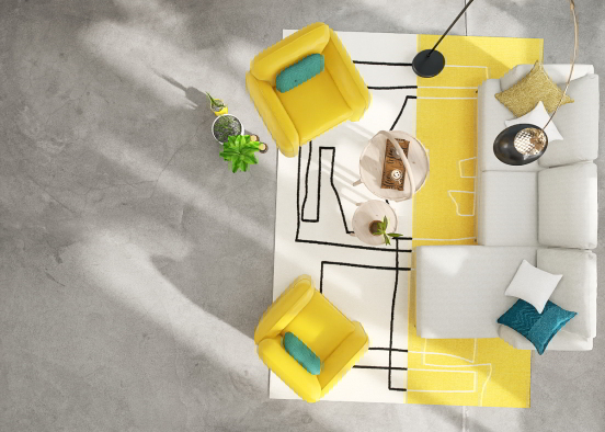 Yellow and Cyan Living Room! Design Rendering