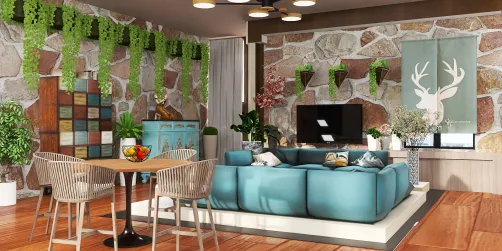 mooie kleur met stenen muur woonkamer