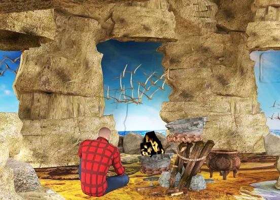 # Refugio en una cueva con vista al mar  Визуализация дизайна