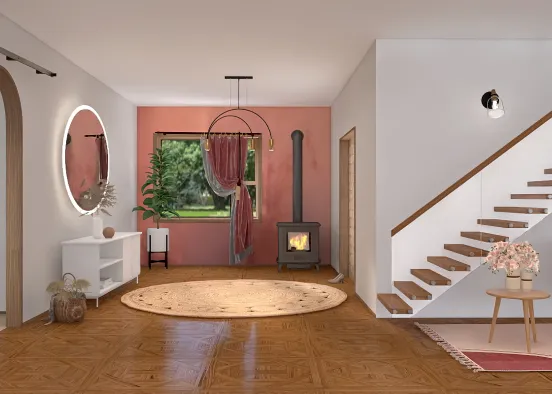 Pink Corner Room Design Rendering