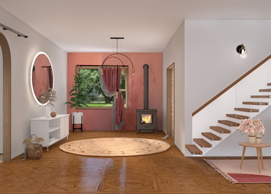 Pink Corner Room Design Rendering