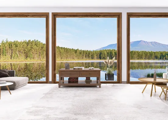 Living Room with Lake View Design Rendering