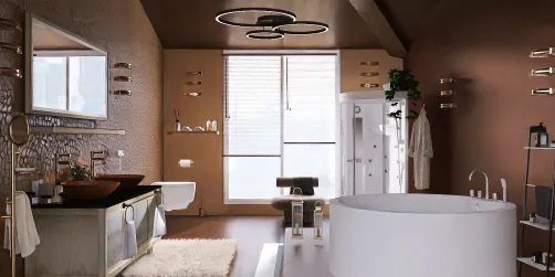 Brown bathroom with jacuzzi and shower 