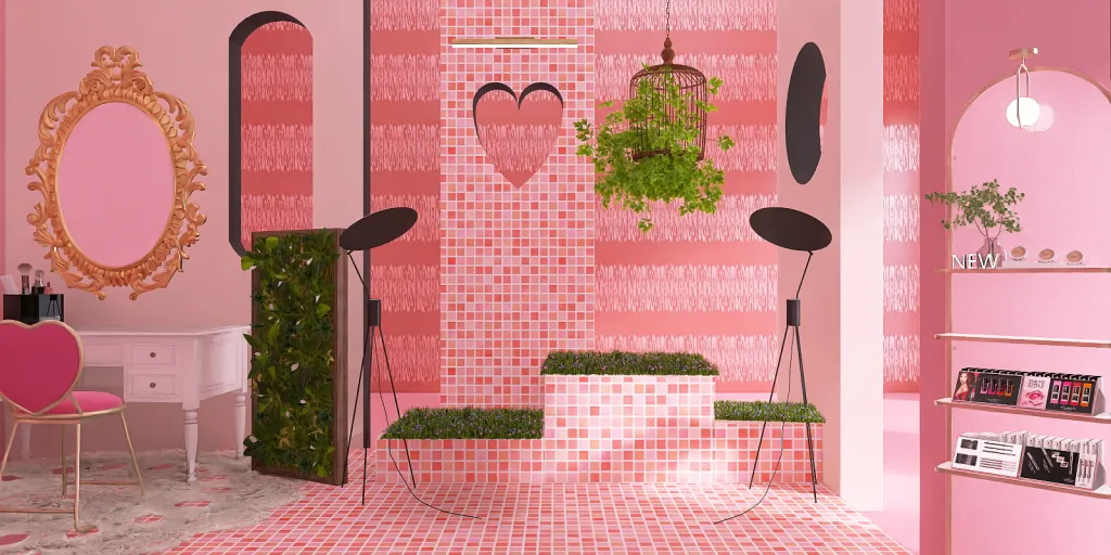 a room with a pink wall and a red wall 