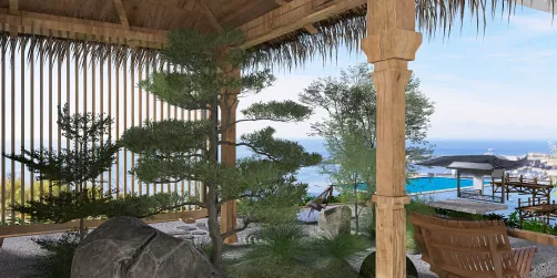 Small pergola below bridge going to Island pool💦