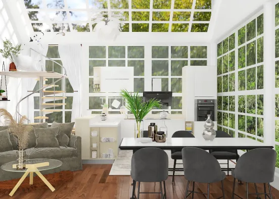 Living room&kitchen Design Rendering