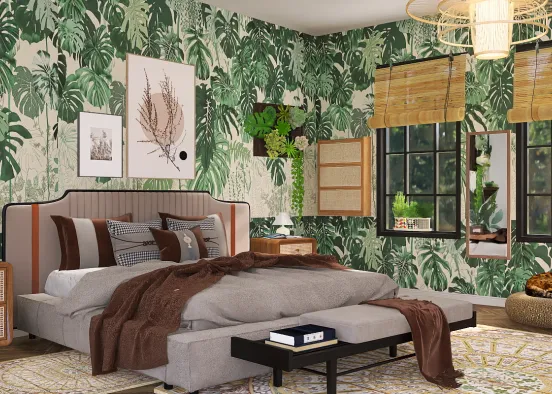Rainforest wallpaper in interior. Design Rendering