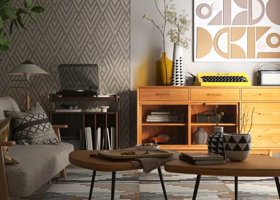 Mid-Century Vibe Living Room Design Rendering