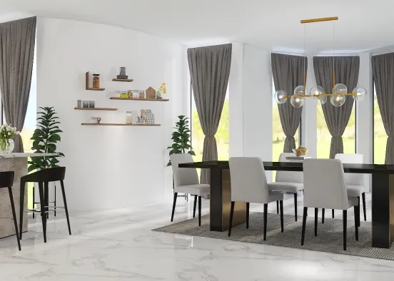 Modern Dining Room with Gold Accents  Design Rendering