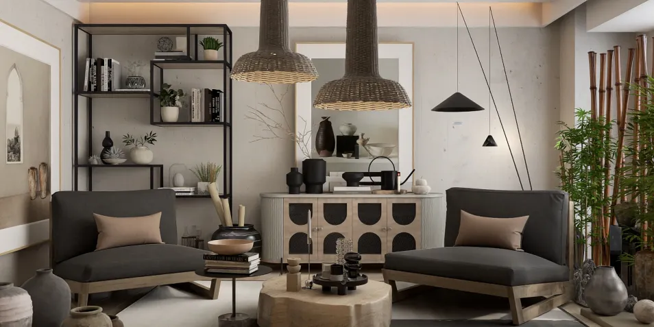 Modern living room interior design featuring stylish furniture arrangement and contemporary decor elements, showcasing the furniture placement feature of Homestyler.