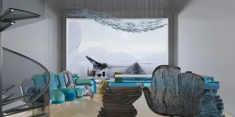 modern living room design featuring a unique furniture arrangement with a focus on a stylish glass table and a scenic view, designed with Homestyler's real-time 3D rendering capability for a stunning visual preview.