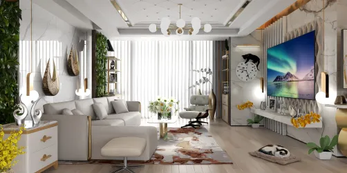 white and gold themed livingroom 