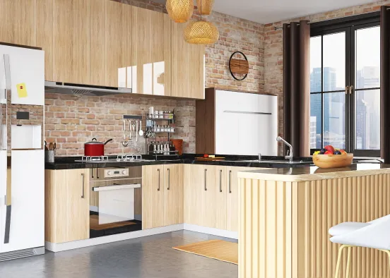 wooden kitchen Design Rendering