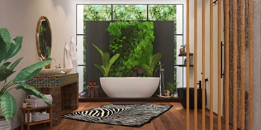 a large green plant in a room with a large window 
