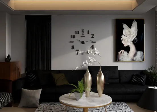 Black and white living room idea 💡 Design Rendering