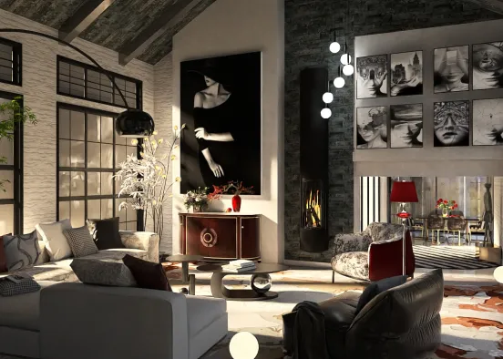 # Salón Blanco y Negro Renderização de Design