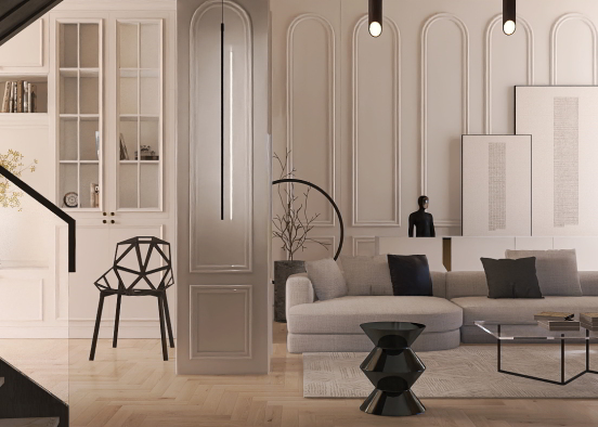 Classic Modern Living Room Design Rendering