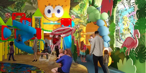 Chiringuito y juegos para niños en la playa