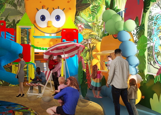 Chiringuito y juegos para niños en la playa Design Rendering