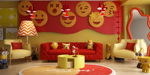 red & yellow emoji living room