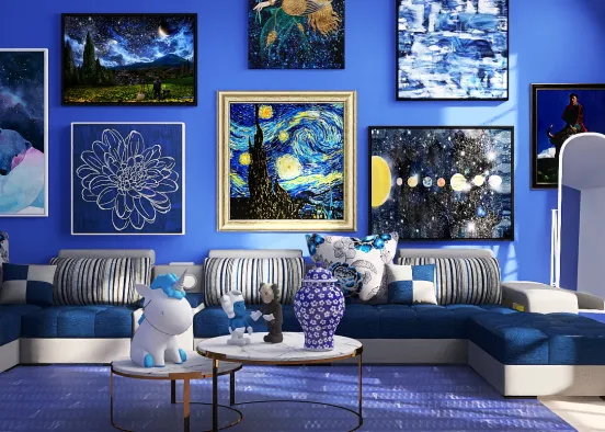 Living Room with many paintings💙 Design Rendering