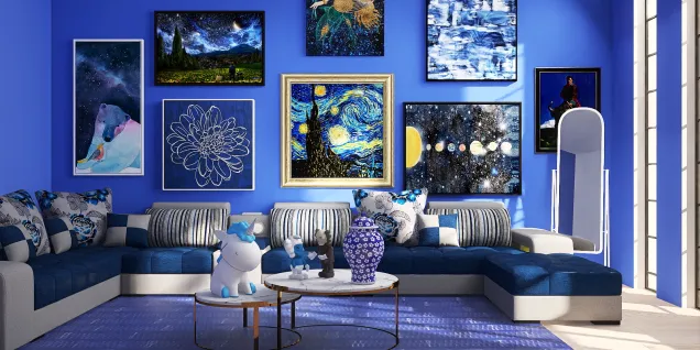 Living Room with many paintings💙