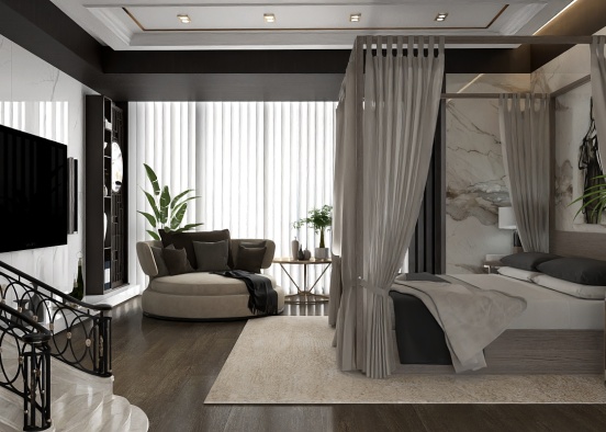 Romantic hotel room with beautiful marble walls Design Rendering