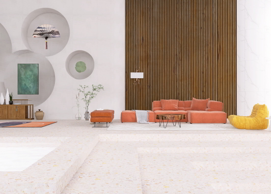 Wabi Sabi Style luxury living room Design Rendering