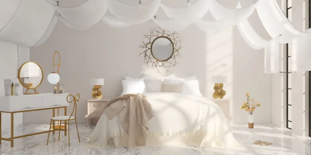 a bed with a white bedspread and a white headboard 