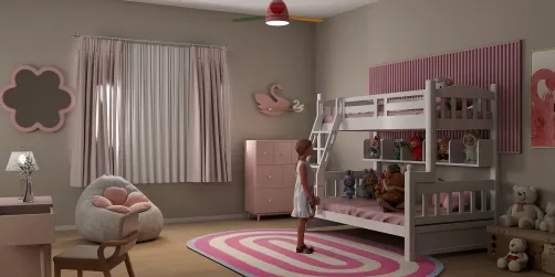 Sisters in a Bedroom with Dolls