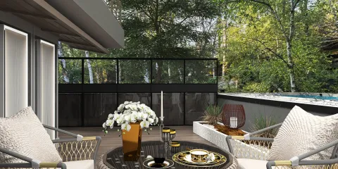 Relaxing outdoor living space featuring stylish furniture arrangements with smart furniture placement in a modern style, enhancing the outdoor experience using Homestyler's AR virtual furniture placement feature.