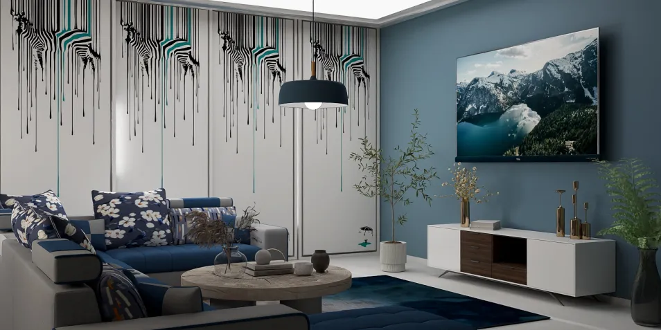 modern living room design featuring a cozy sofa arrangement with decorative pillows and a stylish coffee table, utilizing Homestyler's real-time 3D rendering for a quick preview of the design concept.