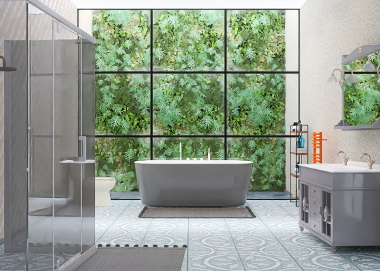Bathroom, with a plant view Design Rendering