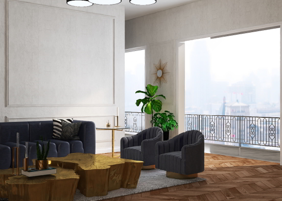 Navy luxury living room Design Rendering