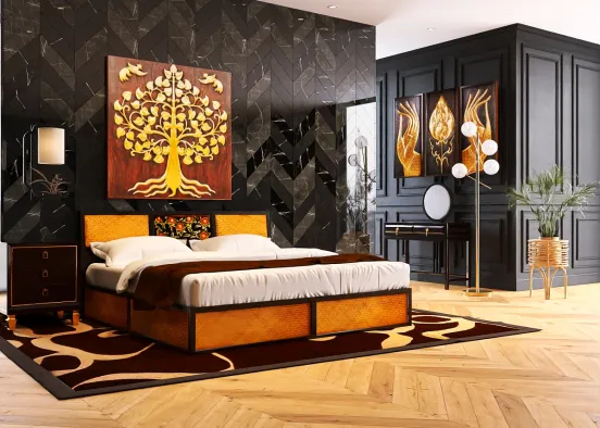 Marble wood Bedroom Design Rendering