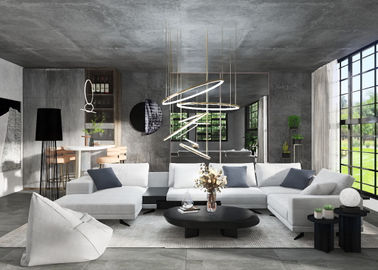 Cement interior design - living room  Design Rendering