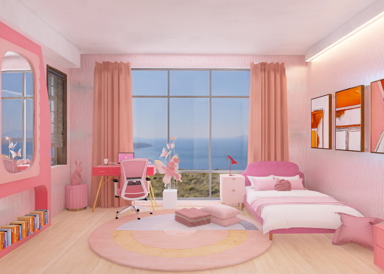 Pink Girls Bedroom Design Rendering