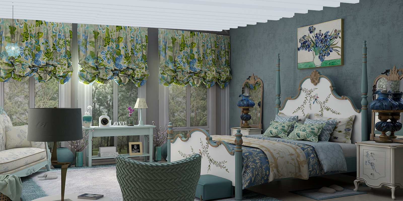  Floral Elegance Bedroom ( AI Lamp)