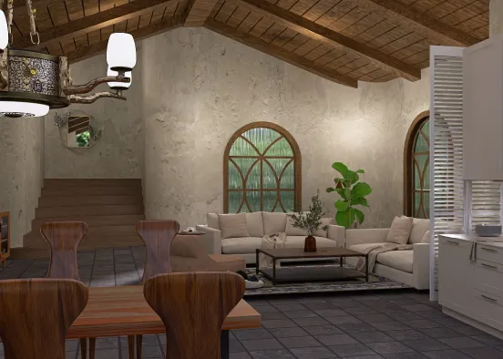 Rustic Approach for a Big Living Room Design Rendering