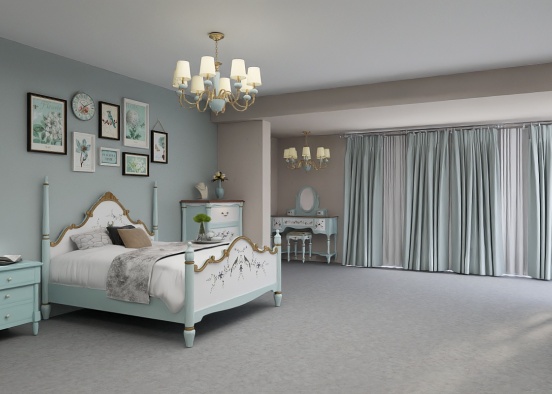 Blue-Green Bedroom Design Rendering