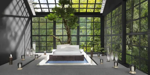 Bright light in the dark forest room