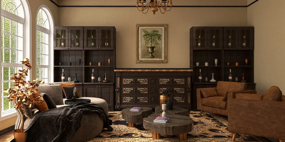 cozy living room with vintage furniture arrangement in traditional style featuring Smart Furniture Layout functionality for optimized space planning