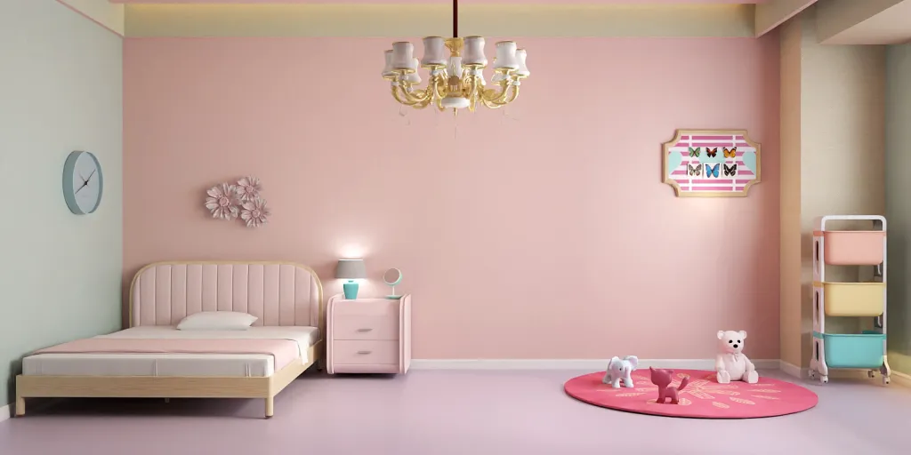 a bedroom with a bed, a lamp, and a dresser 