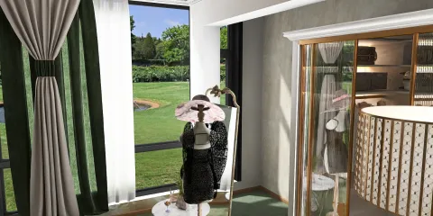 dressing area with a mannequin showcasing elegant attire, designed in a modern style with a touch of natural light, featuring Homestyler's real-time 3D rendering for an immersive interior design experience