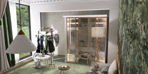 modern dressing area featuring elegant clothing rack and stylish lamp, designed with a minimalist aesthetic for an upscale interior, showcasing Homestyler's real-time 3D rendering capability.