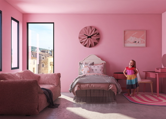 Little girl pink bedroom.  Design Rendering